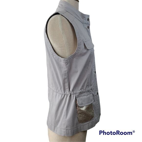 Tribal gray snap front Vest pockets silver sequins Small - Picture 5 of 6